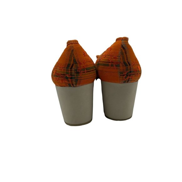 Womens Size 10 Wedge Slip On Fabric Orange Plaid NEW - Picture 4 of 11